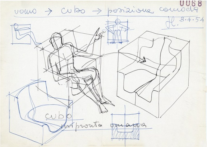 schizzo poltrona Impronta di Joe Colombo